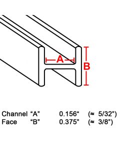 Flat H Copper Channel, 3/8", 6' strip (CH-375)